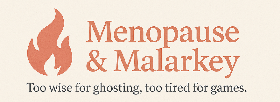 Menopause and Malarkey flame logo symbolizing humor and strength